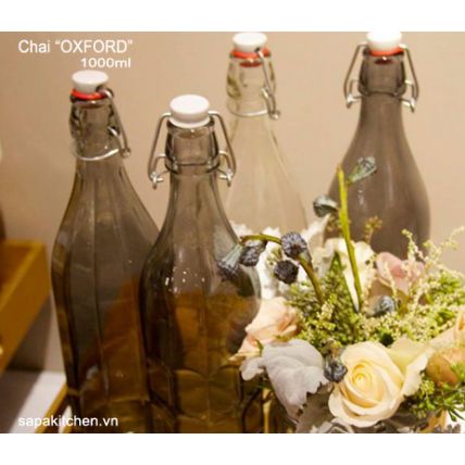 Chai thủy tinh nắp cài Oxford 1L - màu xám (Bormioli Rocco) - 2