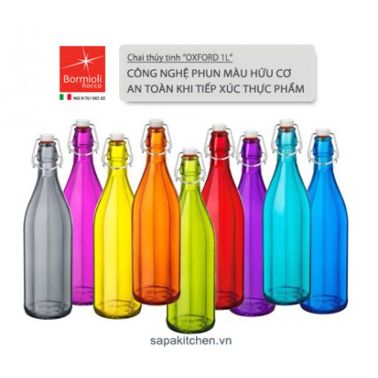 Chai thủy tinh nắp cài Oxford 1L - màu hồng tím (Bormioli Rocco) - 2