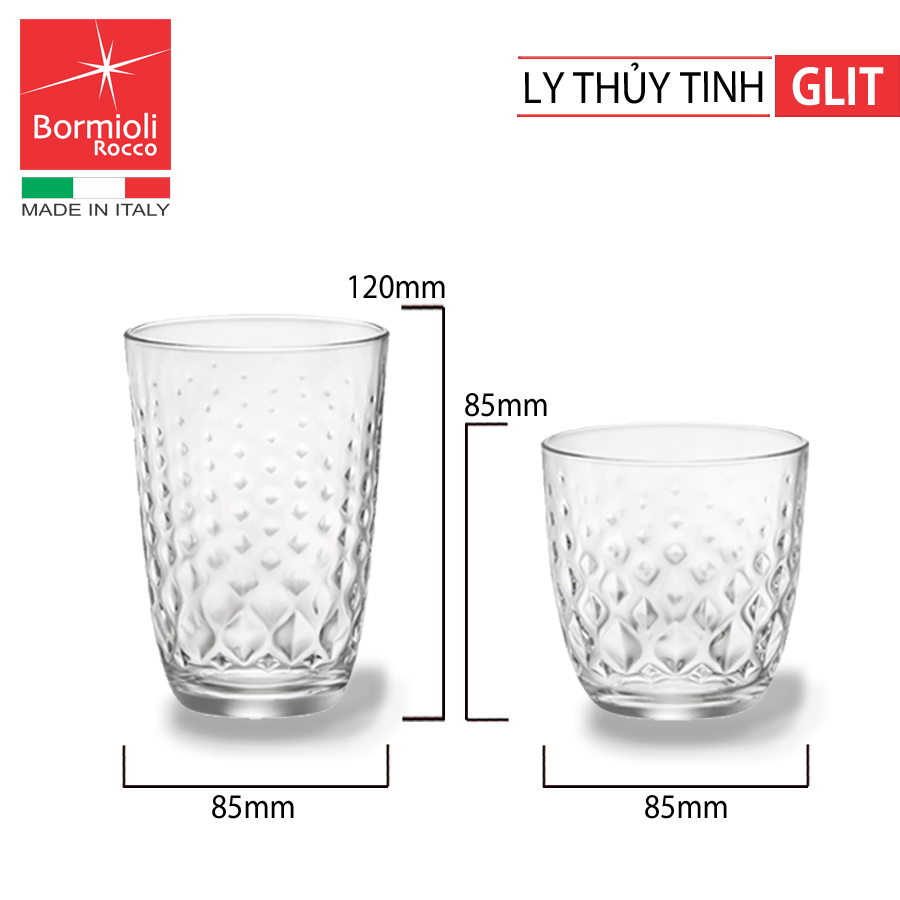 Bộ 6 ly thủy tinh Glit 29.5cl (Bormioli Rocco)