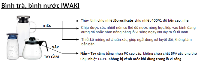 Bình trà thủy tinh Iwaki