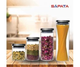 Combo 4 hũ thủy tinh tròn nắp inox hít kín hơi CB04001 - SAPATA