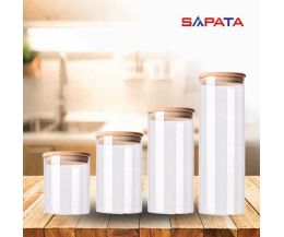 Combo 4 hũ thủy tinh tròn nắp tre hít kín hơi CB04002 - SAPATA