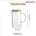 Ca lường thủy tinh có quai 500ml nắp tre - SAPATA - small 4