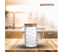 Ca lường thủy tinh có quai 500ml nắp tre - SAPATA