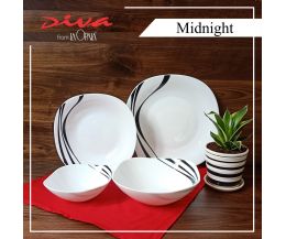 Bộ chén đĩa thủy tinh vuông Diva Ivory M.N 14 món (La Opala)