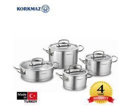 Bộ 4 nồi inox cao cấp Korkmaz Proline - A1147 nắp kính