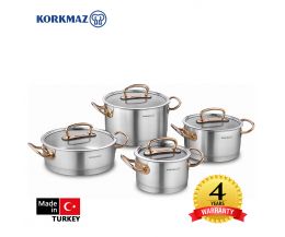 Bộ 4 nồi inox cao cấp Korkmaz Proline tay nắm màu hồng - A1149