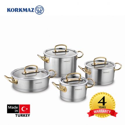Bộ 4 nồi inox cao cấp Korkmaz Proline tay nắm màu vàng - A1148 - 1