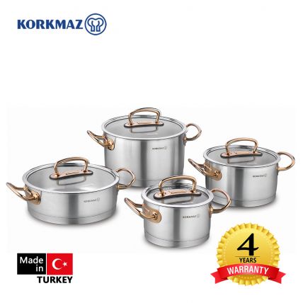 Bộ 4 nồi inox cao cấp Korkmaz Proline tay nắm màu hồng - A1149 - 1