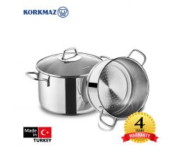 Bộ nồi xửng hấp inox cao cấp Korkmaz Perla 20cm - A1521