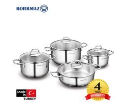 Bộ 4 nồi inox cao cấp Korkmaz Perla - A1606 nắp kính