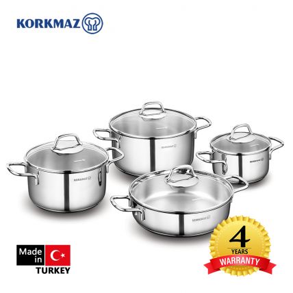 Bộ 4 nồi inox cao cấp Korkmaz Perla - A1606 nắp kính - 1